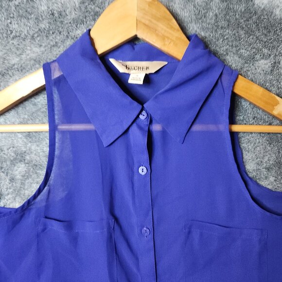 DECREE Sleeveless Top Womens Blue Career Formal Blouse Semi Sheer Size S NEW - Picture 2 of 8